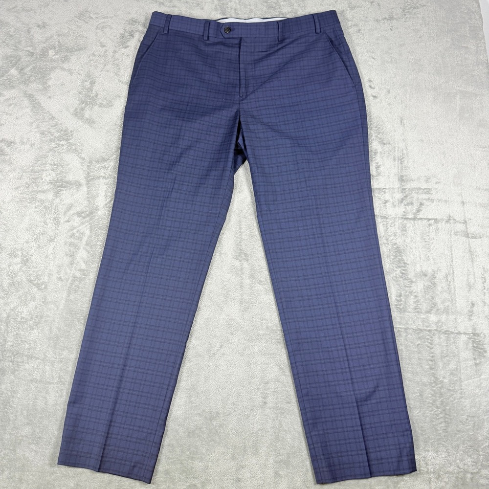 Ralph Lauren Mens 36x30 Dress Pants Blue Plaid Flat Front Trousers